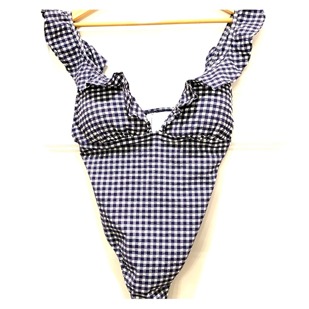 J. Crew |  NWT Puckered gingham one piece swim